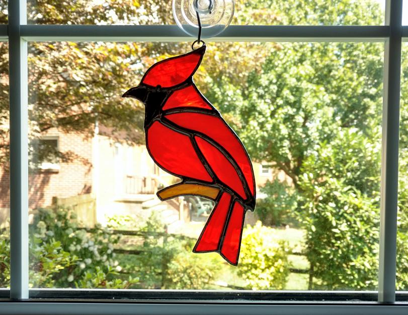 Red Cardinal Stained Glass Suncatcher Bird - Crealandia