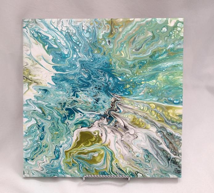 Original, acrylic pour painting, fluid art, abstract wall art on 12 x 12 fashion canvas