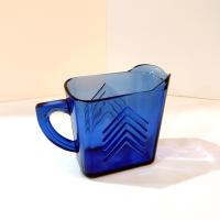 Vintage Hazel Atlas Blue Chevron Pressed Glass Creamer, Vintage Art Deco Milk Pitcher