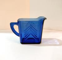 Vintage Hazel Atlas Blue Chevron Pressed Glass Creamer, Vintage Art Deco Milk Pitcher