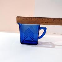 Vintage Hazel Atlas Blue Chevron Pressed Glass Creamer, Vintage Art Deco Milk Pitcher