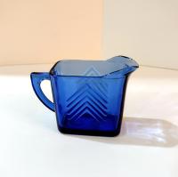 Vintage Hazel Atlas Blue Chevron Pressed Glass Creamer, Vintage Art Deco Milk Pitcher