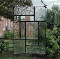 Clear Geometric Stained Glass Window Panel, Mondrian Stained Glass Suncatcher