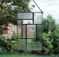 Clear Geometric Stained Glass Window Panel, Mondrian Stained Glass Suncatcher