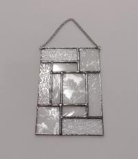 Clear Geometric Stained Glass Window Panel, Mondrian Stained Glass Suncatcher