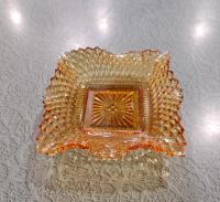 Vintage Indiana Glass Amber Diamond Point Ruffled Square Trinket Dishes, Set of Two