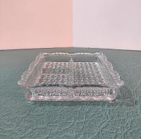 Vintage Indiana Glass 3 Part Divided Tray, Relish Dish, Diamond Pattern Depression Glass