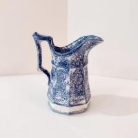 Vintage Blue Spongeware Ceramic Pitcher