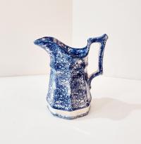 Vintage Blue Spongeware Ceramic Pitcher