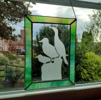 Sea Birds Etched Stained Glass Panel Suncatcher, Ocean Beach Decor