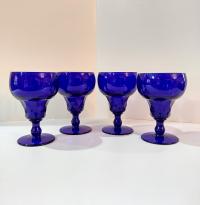 Vintage Fenton Georgian Cobalt Blue Water Wine Goblets, Set of Four