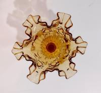 Vintage Fenton Amber Cabbage Rose Ruffled Glass Compote