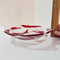 Fused Glass Fruit Bowl, Funky Red and Clear Glass Bowl