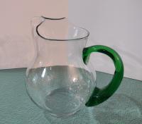 Vintage Libbey Acapulco Clear Glass Pitcher with Green Handle and Ice Guard Spout