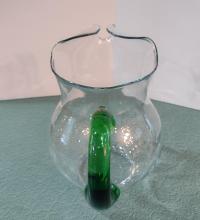 Vintage Libbey Acapulco Clear Glass Pitcher with Green Handle and Ice Guard Spout