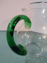 Vintage Libbey Acapulco Clear Glass Pitcher with Green Handle and Ice Guard Spout