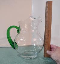 Vintage Libbey Acapulco Clear Glass Pitcher with Green Handle and Ice Guard Spout