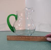 Vintage Libbey Acapulco Clear Glass Pitcher with Green Handle and Ice Guard Spout