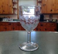 Vintage EAPG Gillinder and Sons #22 Leaves Glass Goblet, Antique Wine Glass, Vaseline Glass