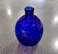 Vintage MMA Pairpoint Hand Blown Cobalt Blue Diamond Glass Flask, Cobalt Blue Glass Bud Vase