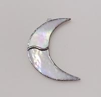 Stained Glass Crescent Moon Suncatcher, Rainbow Iridescent White Art Glass