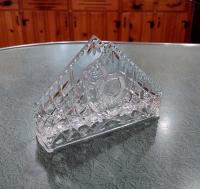 Vintage Crystal Glass Napkin Holder with Rose Design, Clear Glass Mail / Desk Organizer