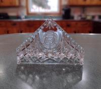 Vintage Crystal Glass Napkin Holder with Rose Design, Clear Glass Mail / Desk Organizer