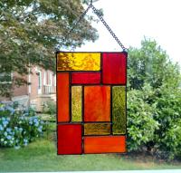 Orange, Red, and Amber Yellow Geometric Stained Glass Panel Suncatcher