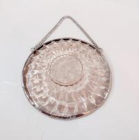 Vintage Pink Depression Glass Plate Window Hanging, Upcycled Art