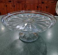 Vintage Pressed Glass 11 Inch Pedestal Cake Stand, Pastry Stand, Cupcake Plate