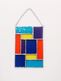 Rainbow Geometric Stained Glass Panel Suncatcher, Mondrian Stained Glass Art