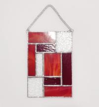 Red Geometric Stained Glass Panel Suncatcher, Mondrian Stained Glass Art