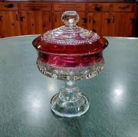 Vintage Cranberry Kings Crown Candy Dish hot