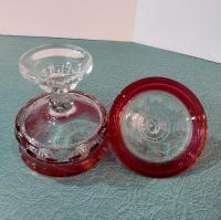 Vintage Tiffin Ruby Red King's Crown Thumbprint Compote with Lid, Ruby Red Flash Glass Candy Dish Bowl