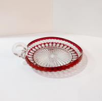 Vintage Westmoreland Waterford Ruby Red Flash Glass Thumbprint Candy Nut Serving Dish with Handle