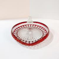 Vintage Westmoreland Waterford Ruby Red Flash Glass Thumbprint Candy Nut Serving Dish with Handle