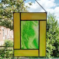 Stained Glass Window Panel Suncatcher, Abstract Green Sea Horse