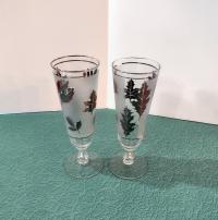 Vintage Libbey Frosted Silver Leaf Pilsner Beer Fluted Glasses, Set of Two