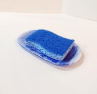 Blue Fused Glass Dish, Soap Dish, Sponge Holder, Trinket Dish