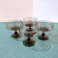 Vintage Libbey Tawny Accent Low Champagne Glasses, Dessert Coupes, Set of Four