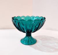 Vintage Teal Blue Pressed Glass Compote