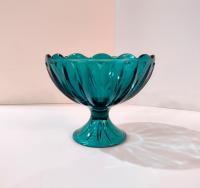 Vintage Teal Blue Pressed Glass Compote