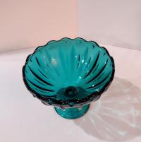 Vintage Teal Blue Pressed Glass Compote