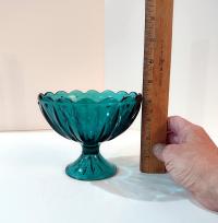 Vintage Teal Blue Pressed Glass Compote