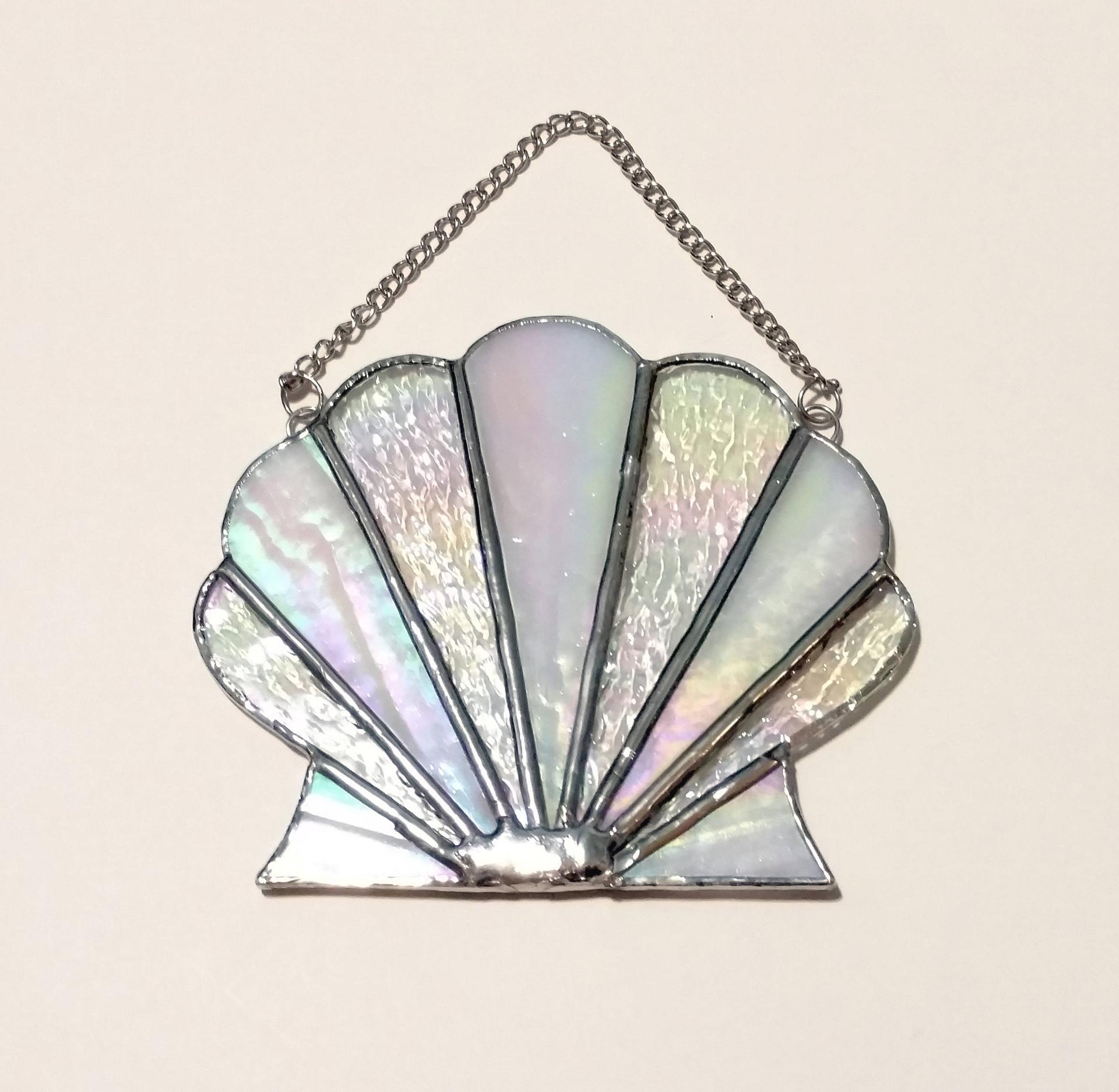 Iridescent Scallop Seashell Stained Glass & Beveled Window