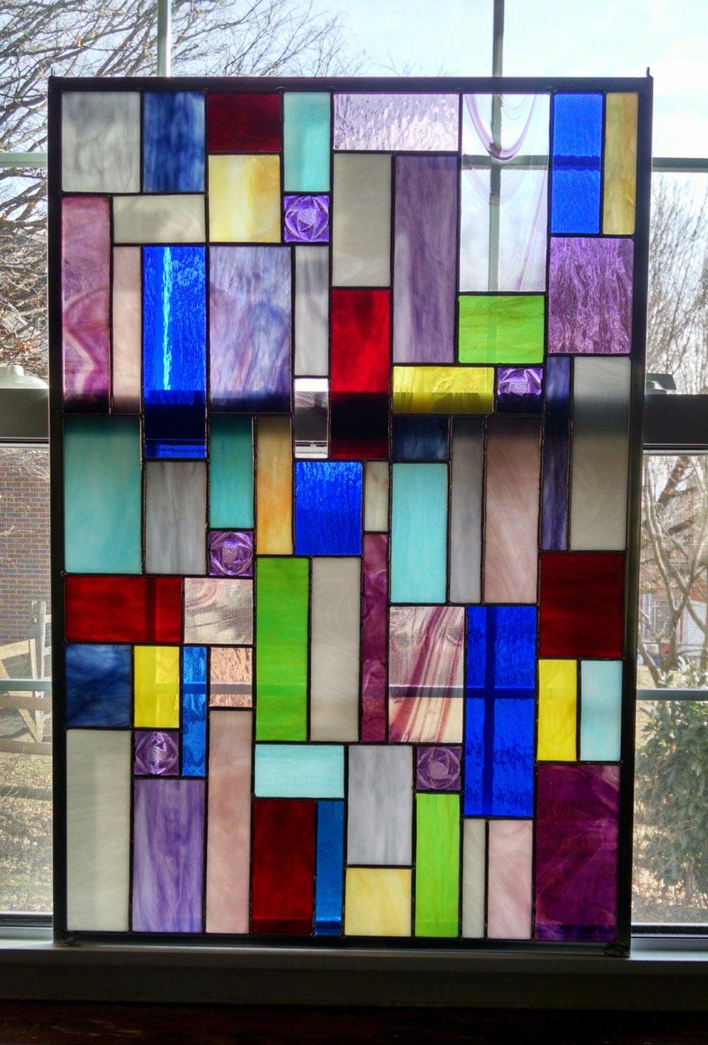 Custom Geometric Stained good Glass Panel 6x6