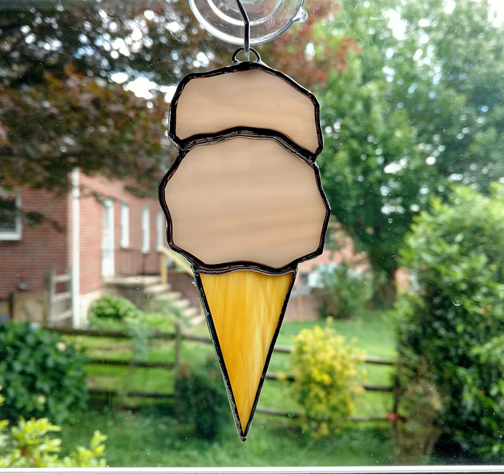 Ice Cream Cone Suncatcher, Stained Glass Ice Cream, Summer Decoration, Ice Cream Ornament, French Vanilla Icecream, Food Art, Party Favor