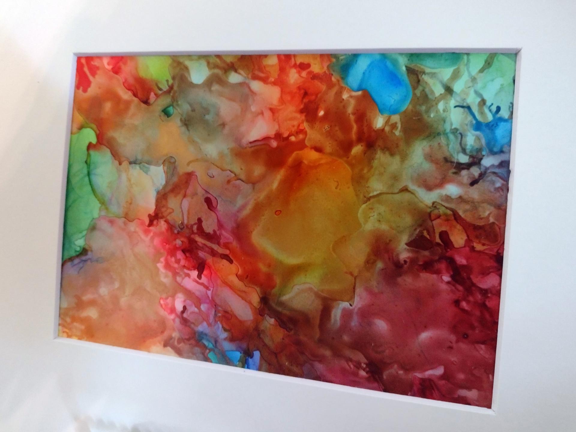 Alcohol Ink Painting, 5 x 7 Matted to 8 x 10, Rainbow Metallic