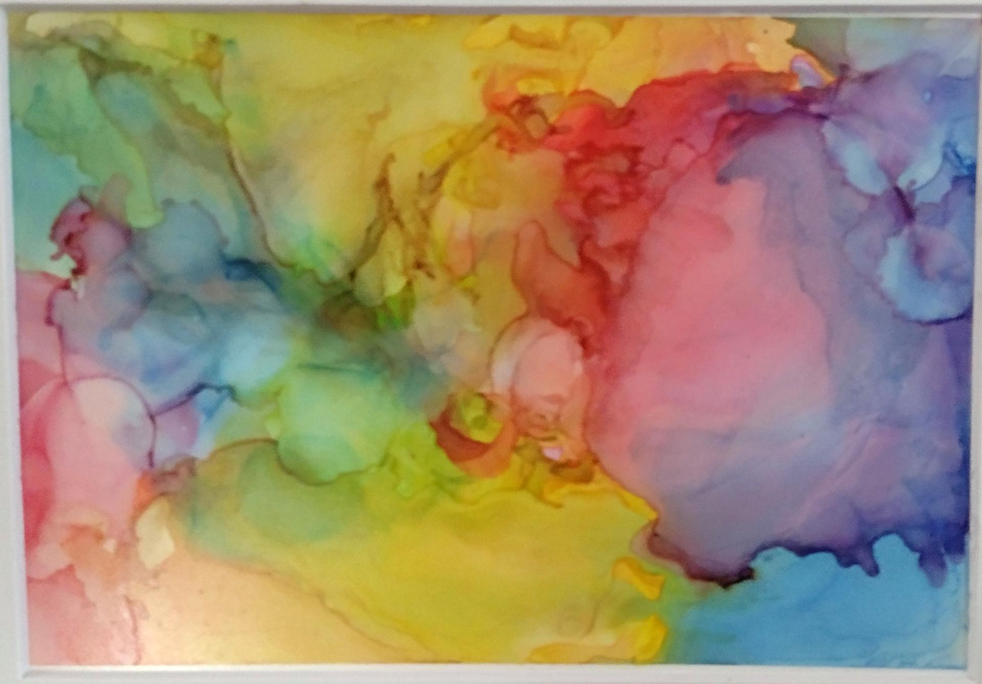 Alcohol Ink Painting, 5 x 7 Matted to 8 x 10, Rainbow Metallic