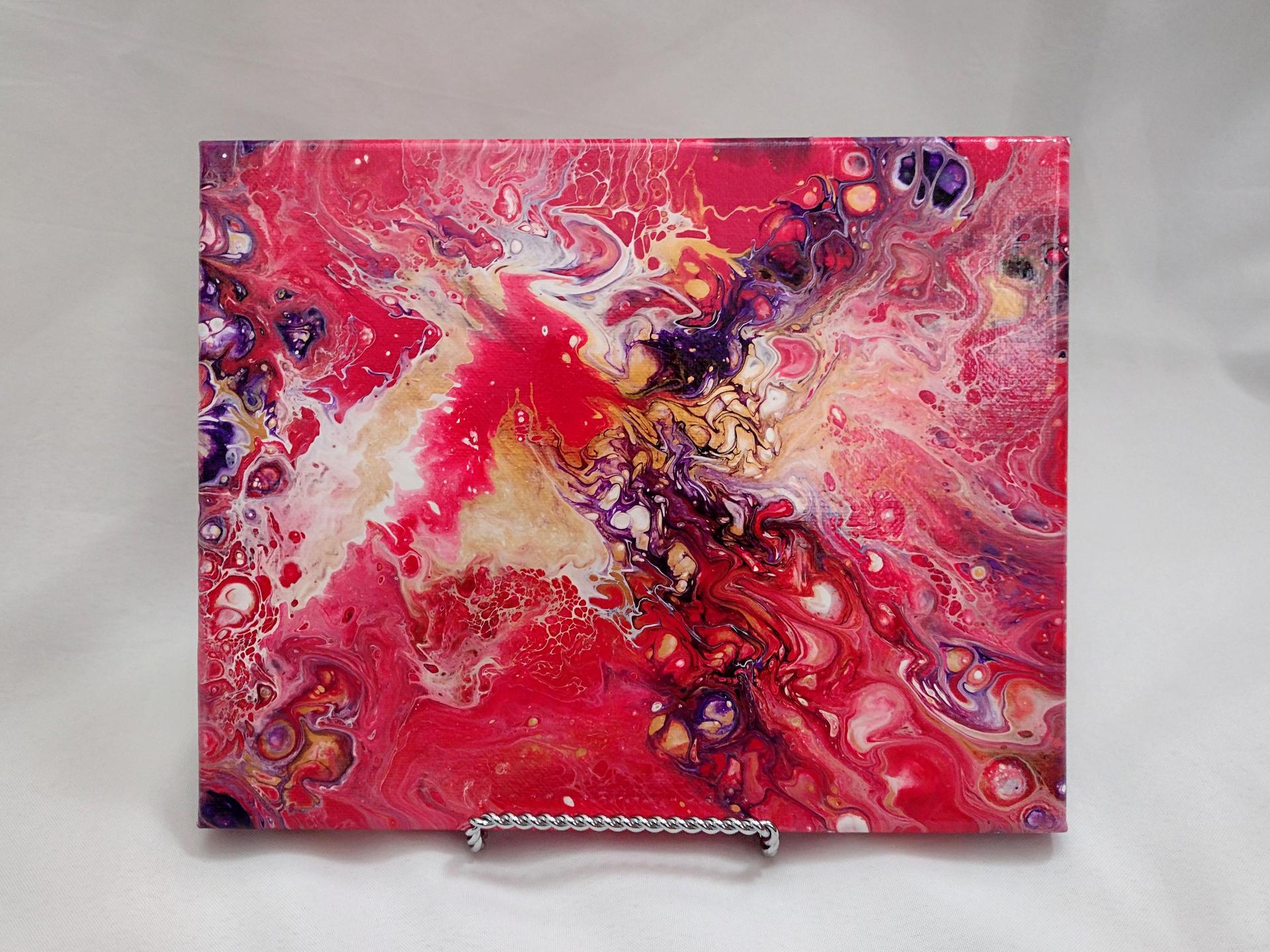 Original Dark Gold Red Grey outlet Multicolor Gloss Acrylic Fluid Art on Canvas